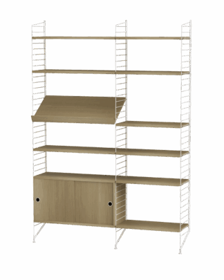String Furniture Living Room H hyllyjärjestelmä, tammi, valkoinen